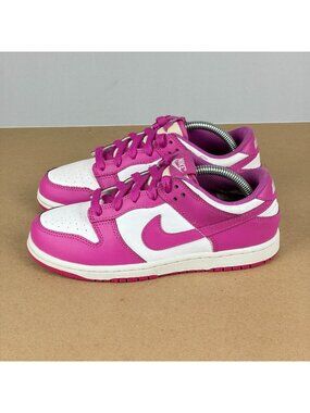 Nike Dunk Low Active Fuchsia Leather Sneakers Youth 3Y Pink White Athletic Shoes